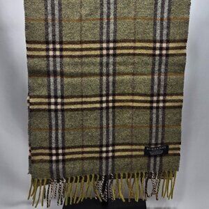 BURBERRY Vintage Green and Brown Scarf 100% Lambswool